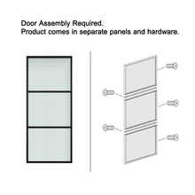 Load image into Gallery viewer, 3-Lite Tempered Glass Barn Door Steel Frame Sliding Hardware Kit and Door Handle