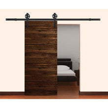 Load image into Gallery viewer, 96 in. Matte Balck Wheel Sliding Door Track and Hardware Set