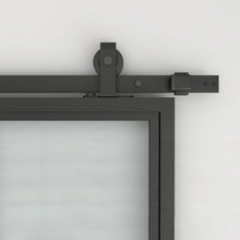 Load image into Gallery viewer, 37 in. x 84 in. 4-Lite Tempered Clear Glass Barn Door Steel Frame Sliding Hardware Kit and Door Handle
