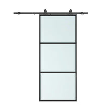 Load image into Gallery viewer, 3-Lite Tempered Glass Barn Door Steel Frame Sliding Hardware Kit and Door Handle