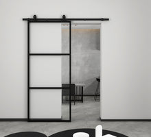 Load image into Gallery viewer, 3-Lite Tempered Glass Barn Door Steel Frame Sliding Hardware Kit and Door Handle