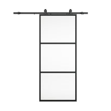 Load image into Gallery viewer, 3-Lite Tempered Glass Barn Door Steel Frame Sliding Hardware Kit and Door Handle