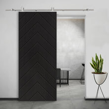 Load image into Gallery viewer, Herringbone Fully Assembled Stained MDF Modern Sliding Barn Door with Hardware Kit