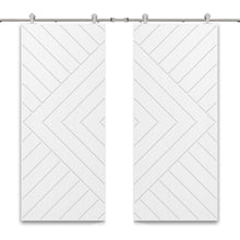 Load image into Gallery viewer, Chevron Arrow Fully Assembled Painted MDF Double Sliding Barn Door With Hardware Kit