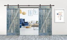 Load image into Gallery viewer, Z Bar Pre Assembled Stained Wood Interior Double Sliding Barn Door with Hardware Kit