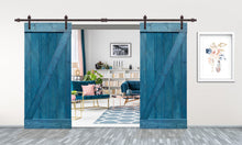 Load image into Gallery viewer, Z Bar Pre Assembled Stained Wood Interior Double Sliding Barn Door with Hardware Kit