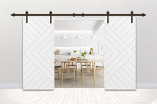 Load image into Gallery viewer, Chevron Arrow Fully Assembled Painted MDF Double Sliding Barn Door With Hardware Kit
