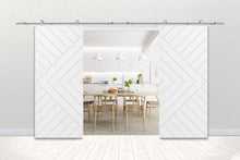 Load image into Gallery viewer, Chevron Arrow Fully Assembled Painted MDF Double Sliding Barn Door With Hardware Kit