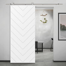 Load image into Gallery viewer, Herringbone Fully Assembled Stained MDF Modern Sliding Barn Door with Hardware Kit
