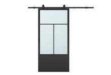 Load image into Gallery viewer, 37 in. x 84 in. 3-Lite Tempered Frosted Glass Barn Door Steel Frame Sliding Hardware Kit and Door Handle