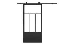 Load image into Gallery viewer, 37 in. x 84 in. 4-Lite Tempered Clear Glass Barn Door Steel Frame Sliding Hardware Kit and Door Handle