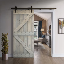 Load image into Gallery viewer, K Bar Pre-assembled Stained Wood Sliding Barn Door with Hardware Kit