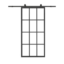 Load image into Gallery viewer, 36 in. x 84 in. 12 Lite Glass Black Aluminum Frame Interior Barn Door with Sliding Hardware Kit