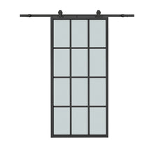 Load image into Gallery viewer, 36 in. x 84 in. 12 Lite Glass Black Aluminum Frame Interior Barn Door with Sliding Hardware Kit