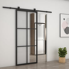 Load image into Gallery viewer, 36 in. x 84 in. 6 Lite Glass Black Aluminum Frame Interior Barn Door with Sliding Hardware Kit