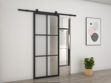 Load image into Gallery viewer, 36 in. x 84 in. 6 Lite Glass Black Aluminum Frame Interior Barn Door with Sliding Hardware Kit