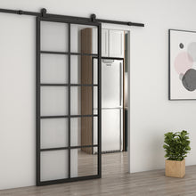 Load image into Gallery viewer, 10 Lite Glass Black Aluminum Frame Interior Sliding Barn Door with Hardware Kit