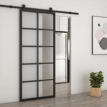 Load image into Gallery viewer, 10 Lite Glass Black Aluminum Frame Interior Sliding Barn Door with Hardware Kit