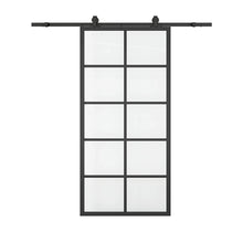 Load image into Gallery viewer, 10 Lite Glass Black Aluminum Frame Interior Sliding Barn Door with Hardware Kit