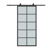 Load image into Gallery viewer, 10 Lite Glass Black Aluminum Frame Interior Sliding Barn Door with Hardware Kit