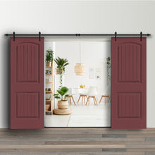 Load image into Gallery viewer, 36 in. x 80 in. Camber Top Composite MDF Split Double Sliding Barn Door with Hardware Kit