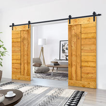 Load image into Gallery viewer, Paneled DIY Knotty Pine Solid Wood Interior Double Sliding Barn Doors with Hardware Kits