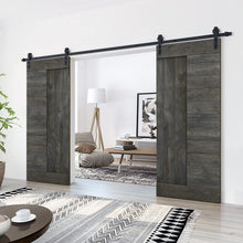 Load image into Gallery viewer, Paneled DIY Knotty Pine Solid Wood Interior Double Sliding Barn Doors with Hardware Kits