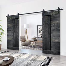 Load image into Gallery viewer, Paneled DIY Knotty Pine Solid Wood Interior Double Sliding Barn Doors with Hardware Kits