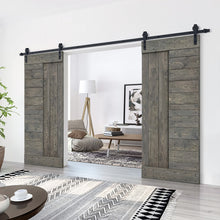 Load image into Gallery viewer, Paneled DIY Knotty Pine Solid Wood Interior Double Sliding Barn Doors with Hardware Kits