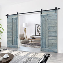 Load image into Gallery viewer, Paneled DIY Knotty Pine Solid Wood Interior Double Sliding Barn Doors with Hardware Kits