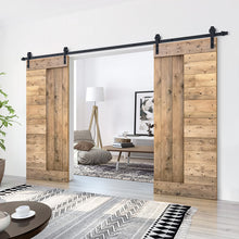 Load image into Gallery viewer, Paneled DIY Knotty Pine Solid Wood Interior Double Sliding Barn Doors with Hardware Kits