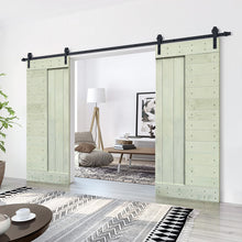 Load image into Gallery viewer, Paneled DIY Knotty Pine Solid Wood Interior Double Sliding Barn Doors with Hardware Kits