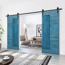 Load image into Gallery viewer, Paneled DIY Knotty Pine Solid Wood Interior Double Sliding Barn Doors with Hardware Kits