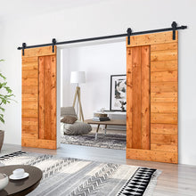 Load image into Gallery viewer, Paneled DIY Knotty Pine Solid Wood Interior Double Sliding Barn Doors with Hardware Kits