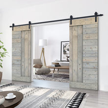 Load image into Gallery viewer, Paneled DIY Knotty Pine Solid Wood Interior Double Sliding Barn Doors with Hardware Kits