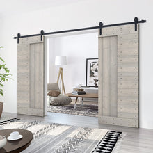 Load image into Gallery viewer, Paneled DIY Knotty Pine Solid Wood Interior Double Sliding Barn Doors with Hardware Kits