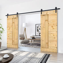 Load image into Gallery viewer, Paneled DIY Knotty Pine Solid Wood Interior Double Sliding Barn Doors with Hardware Kits