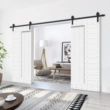 Load image into Gallery viewer, Paneled DIY Knotty Pine Solid Wood Interior Double Sliding Barn Doors with Hardware Kits