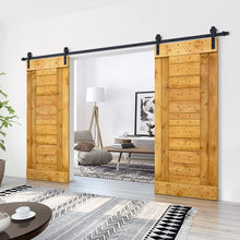 Load image into Gallery viewer, Paneled DIY Knotty Pine Solid Wood Interior Double Sliding Barn Doors with Hardware Kits