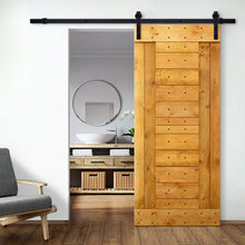 Load image into Gallery viewer, Paneled DIY Knotty Pine Solid Wood Interior Sliding Barn Door with Hardware Kit