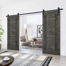 Load image into Gallery viewer, Paneled DIY Knotty Pine Solid Wood Interior Double Sliding Barn Doors with Hardware Kits