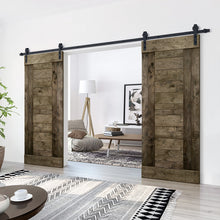 Load image into Gallery viewer, Paneled DIY Knotty Pine Solid Wood Interior Double Sliding Barn Doors with Hardware Kits