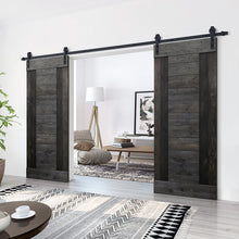 Load image into Gallery viewer, Paneled DIY Knotty Pine Solid Wood Interior Double Sliding Barn Doors with Hardware Kits