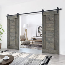Load image into Gallery viewer, Paneled DIY Knotty Pine Solid Wood Interior Double Sliding Barn Doors with Hardware Kits