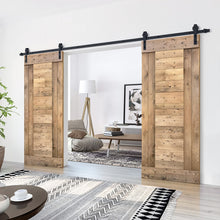 Load image into Gallery viewer, Paneled DIY Knotty Pine Solid Wood Interior Double Sliding Barn Doors with Hardware Kits