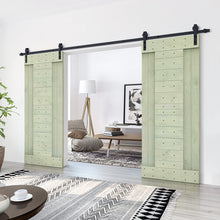 Load image into Gallery viewer, Paneled DIY Knotty Pine Solid Wood Interior Double Sliding Barn Doors with Hardware Kits