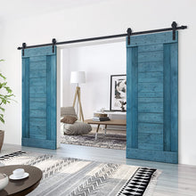 Load image into Gallery viewer, Paneled DIY Knotty Pine Solid Wood Interior Double Sliding Barn Doors with Hardware Kits