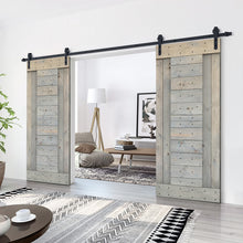 Load image into Gallery viewer, Paneled DIY Knotty Pine Solid Wood Interior Double Sliding Barn Doors with Hardware Kits