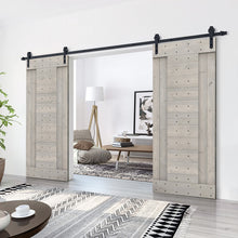 Load image into Gallery viewer, Paneled DIY Knotty Pine Solid Wood Interior Double Sliding Barn Doors with Hardware Kits