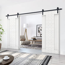 Load image into Gallery viewer, Paneled DIY Knotty Pine Solid Wood Interior Double Sliding Barn Doors with Hardware Kits